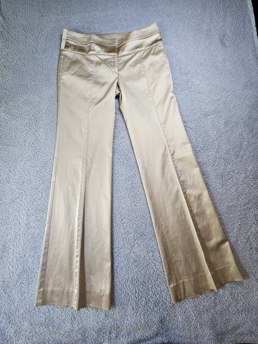 Vintage Bebe Liv Fit Silk Waistband Flare Dress Pants Khaki 4